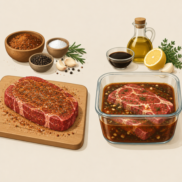 AI 생성 설명 이미지: 안산일동맛집 유니드정육식당 | 드라이 럽과 액체 마리네이드의 차이