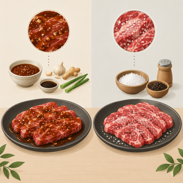 AI 생성 설명 이미지: 안산일동맛집 유니드정육식당 | 양념갈비와 소금구이, 간하는 방식의 차이