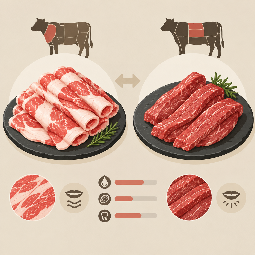 AI 생성 설명 이미지 1: 안산일동맛집에서 차돌박이와 갈비살, 무엇을 기준으로 비교할까?
